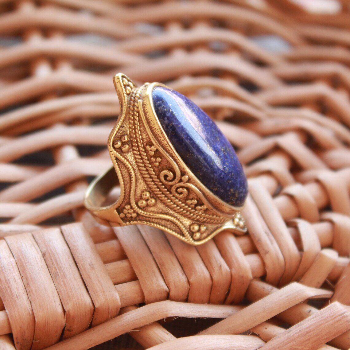 Lapis Lazuli Gemstone Signet Handmade Ring