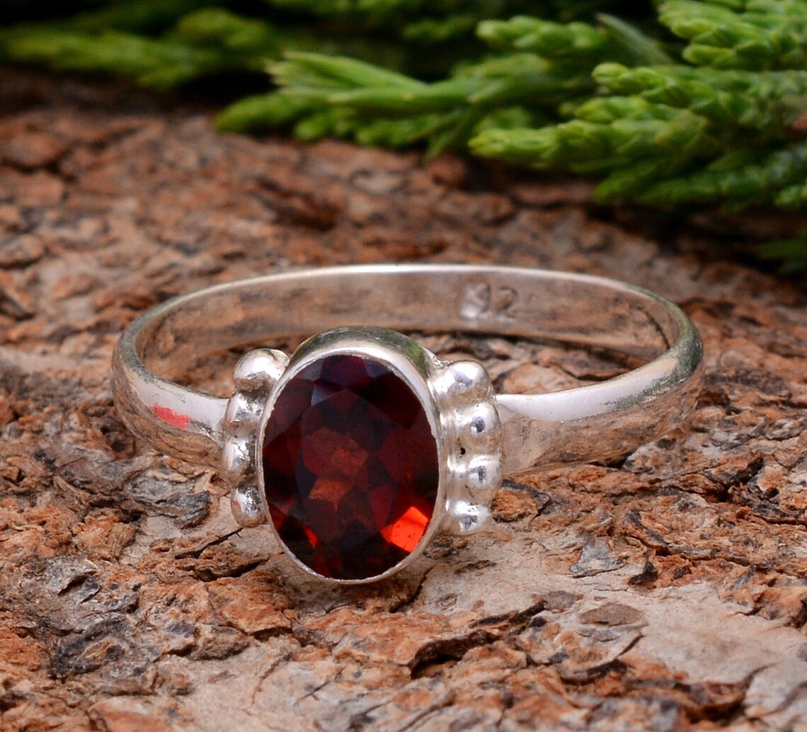 Garnet Birthstone Handcrafted Minimalist Statement Ring