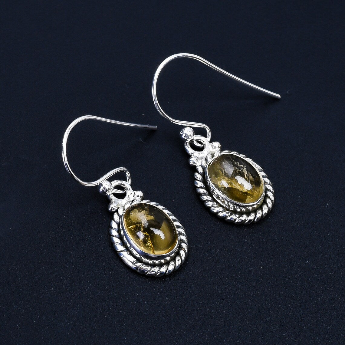 Malachite And Citrine Handcrafted Gemstone Drop Earrings