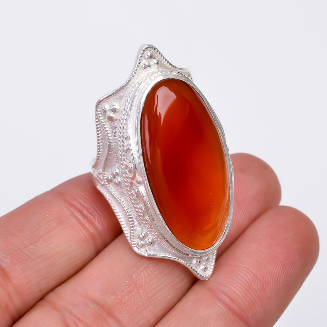 Natural Carnelian Handcrafted Signet Gemstone Ring