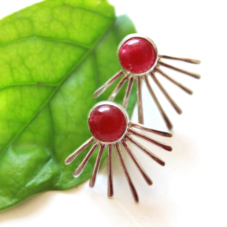 Synthetic Ruby Gemstone Handcrafted Stud Earrings