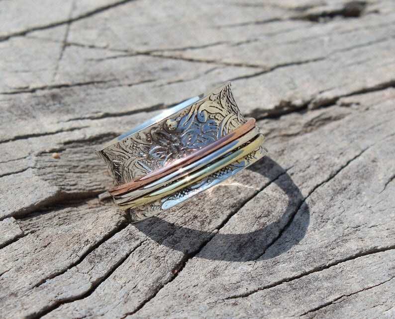 Three Tone Thumb Anti-Anxiety Spinner Ring