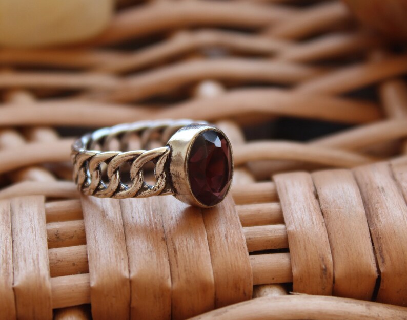 Antique Statement Amethyst Glass stone February Birthstone Ring