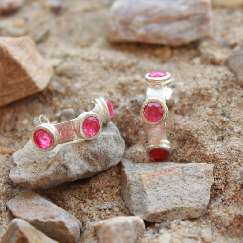 Synthetic Ruby Gemstone Handcrafted Stud Earrings