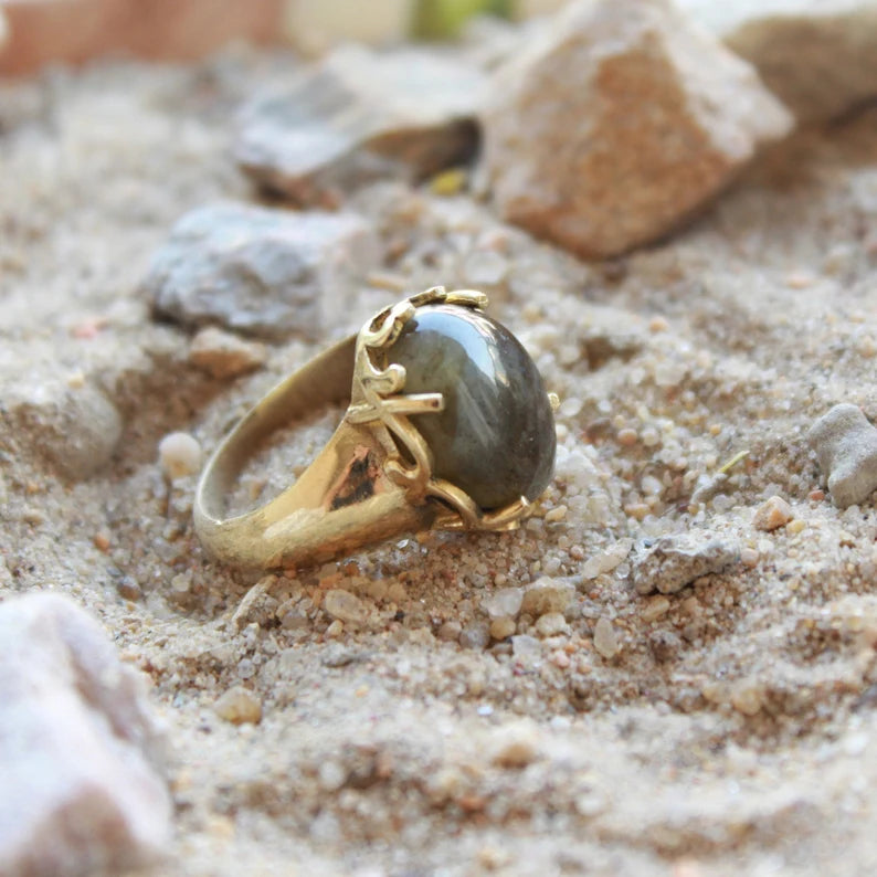 Raw Labradorite Vintage March Birthstone Ring