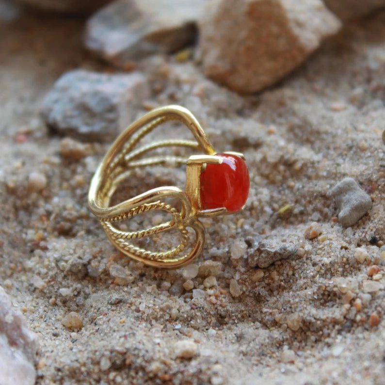Natural Red Onyx Handmade Gemstone December Birthstone Ring