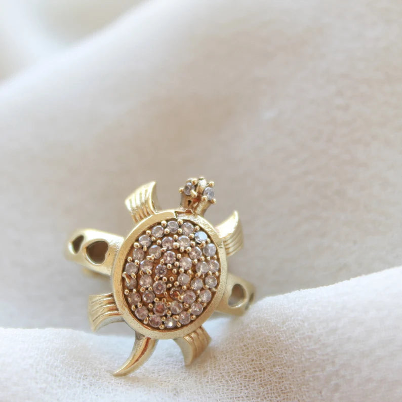 Cubic Zirconia Tortoise Adjustable Handcrafted Ring
