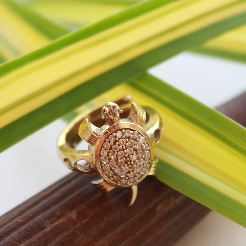 Cubic Zirconia Tortoise Adjustable Handcrafted Ring