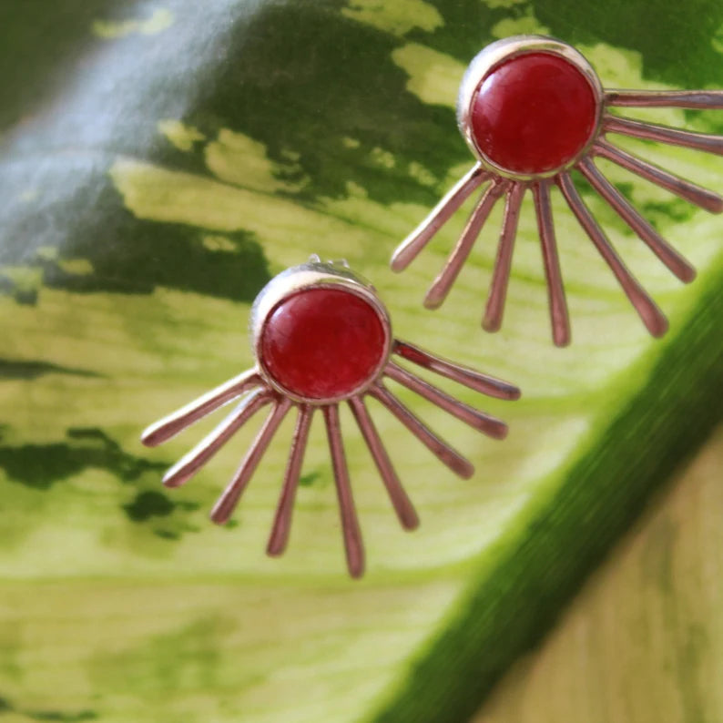 Synthetic Ruby Gemstone Handcrafted Stud Earrings