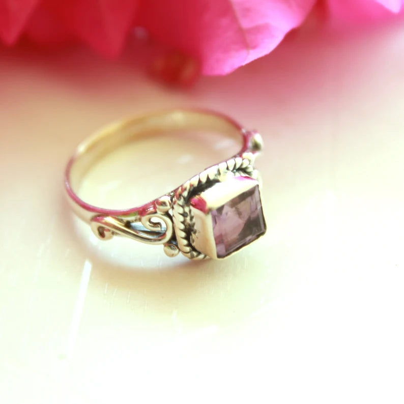 Antique Statement Birthstone Amethyst Glass stone Ring