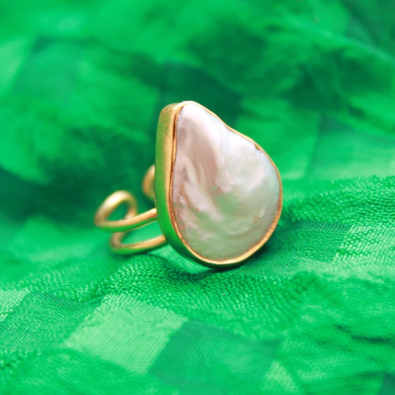 Natural Pearl Gemstone Handmade Adjustable Ring