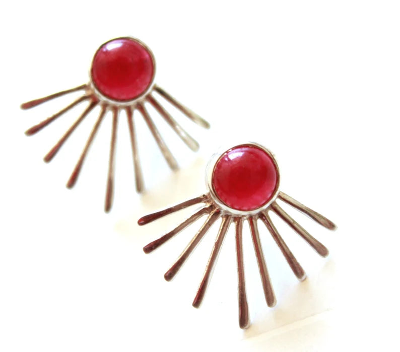 Synthetic Ruby Gemstone Handcrafted Stud Earrings