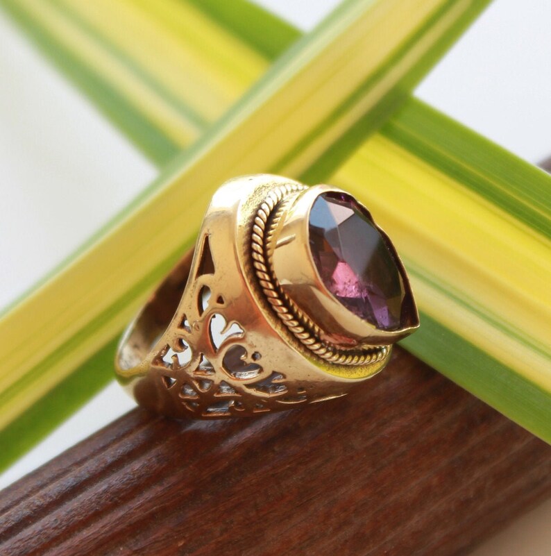 Amethyst Antique Design Pan Shape Statement Ring