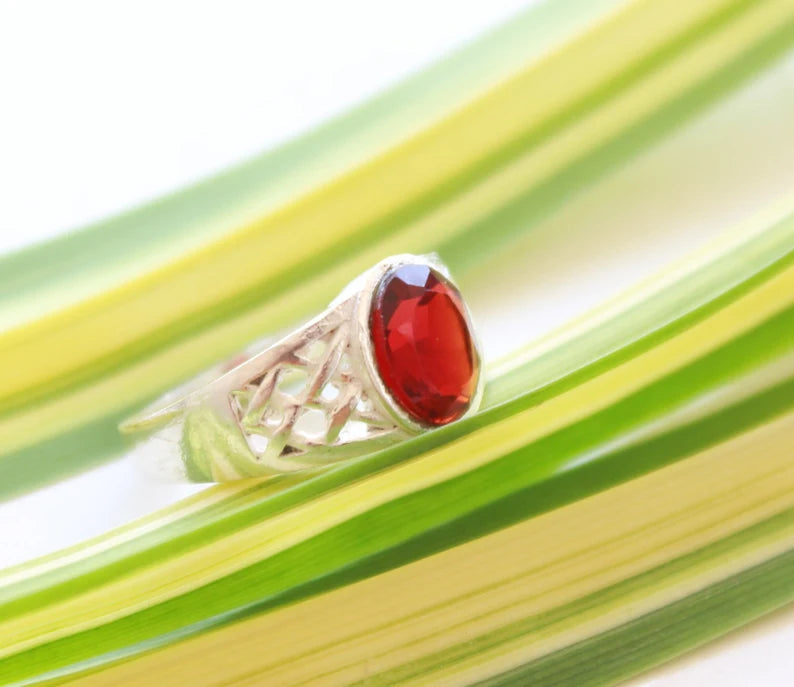 Vintage Red Ruby Glass Handmade Ring