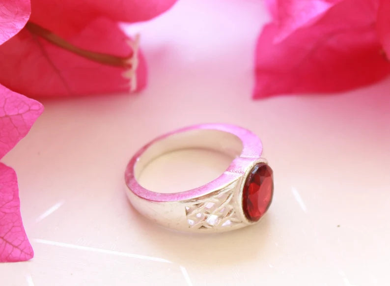 Vintage Red Ruby Glass Handmade Ring