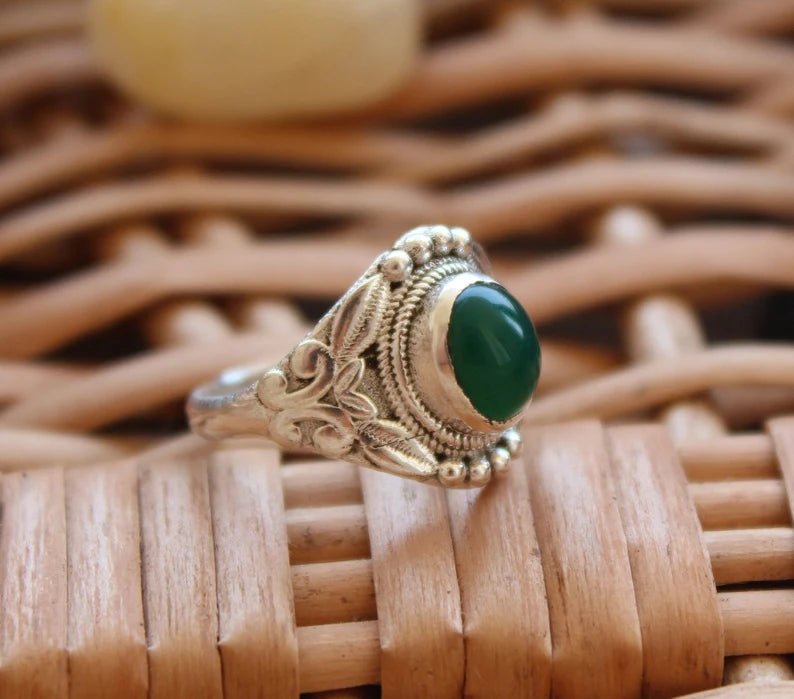 Natural Green Onyx Statement Birthstone Ring