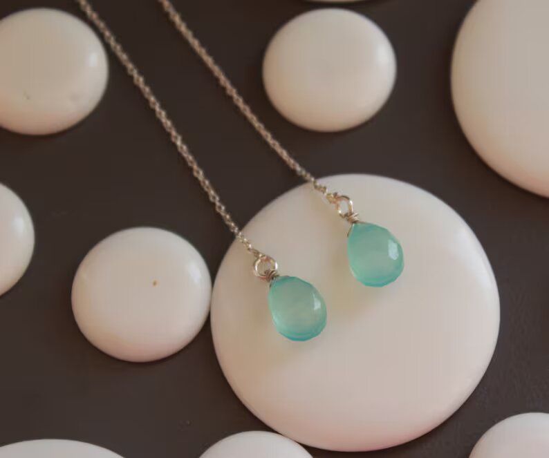 Aquamarine Dangling Theader Gemstone Drop Earrings