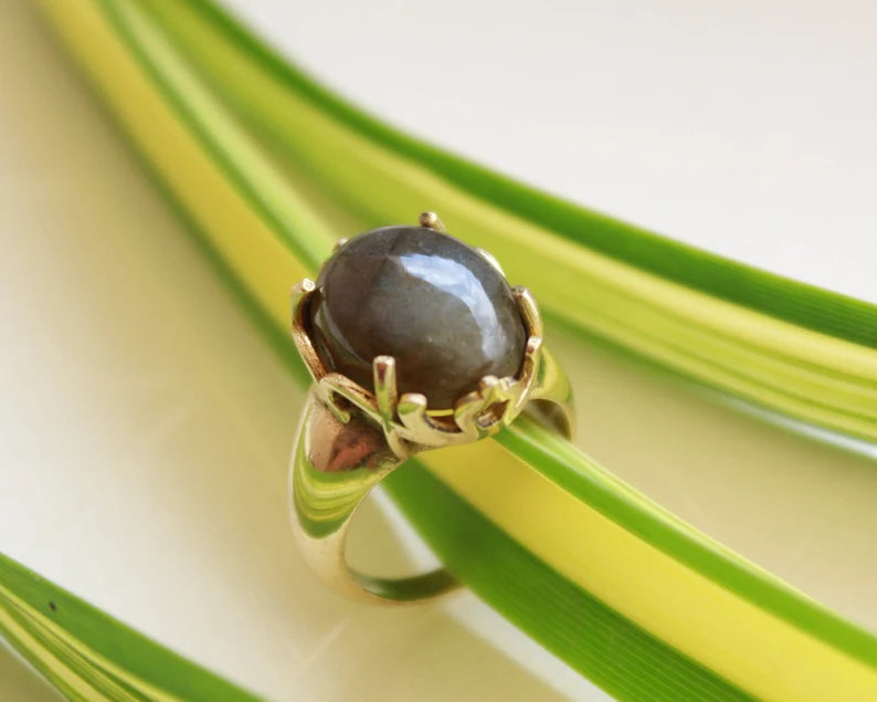 Raw Labradorite Vintage March Birthstone Ring