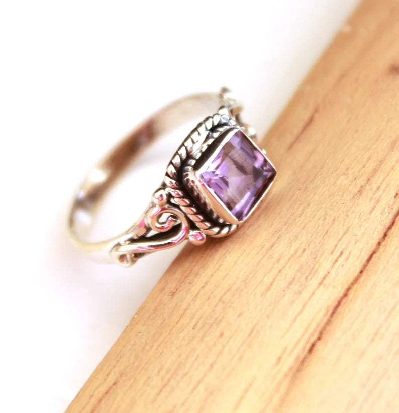 Antique Statement Birthstone Amethyst Glass stone Ring
