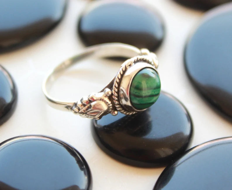 Green Malachite Gemstone Handcrafted Statement Ring