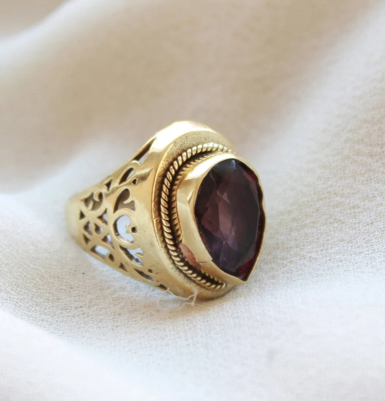 Amethyst Antique Design Pan Shape Statement Ring