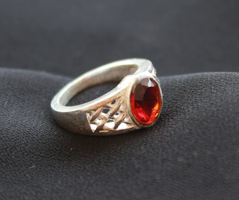 Vintage Red Ruby Glass Handmade Ring