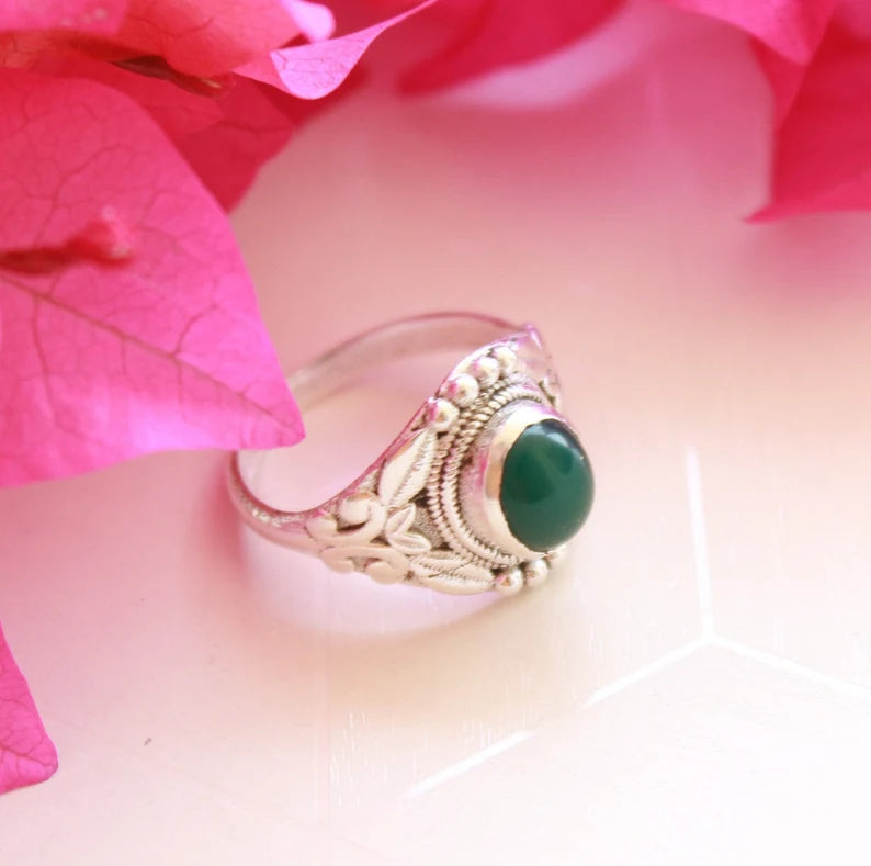 Natural Green Onyx Statement Birthstone Ring