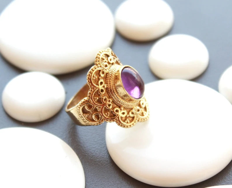 Amethyst Antique Design Handmade Birthstone Ring