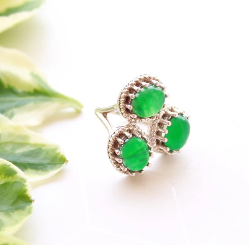 Natural Green Onyx Antique Looking Birthstone Ring