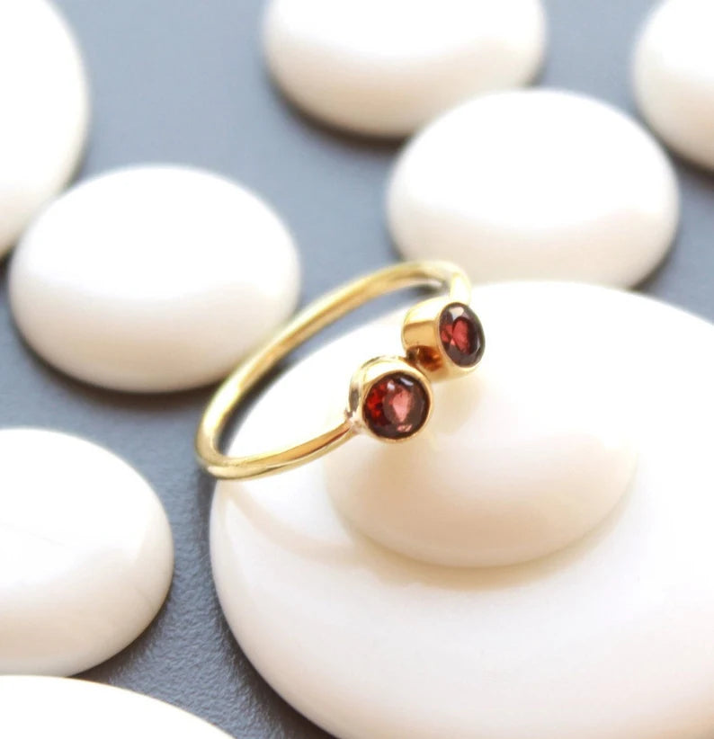 Natural Red Garnet Adjustable Birthstone Ring