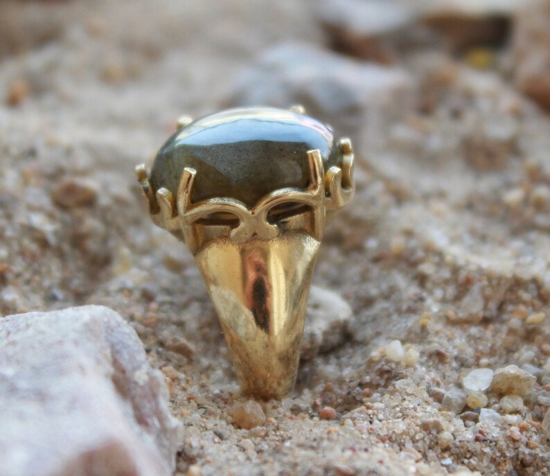 Raw Labradorite Vintage March Birthstone Ring