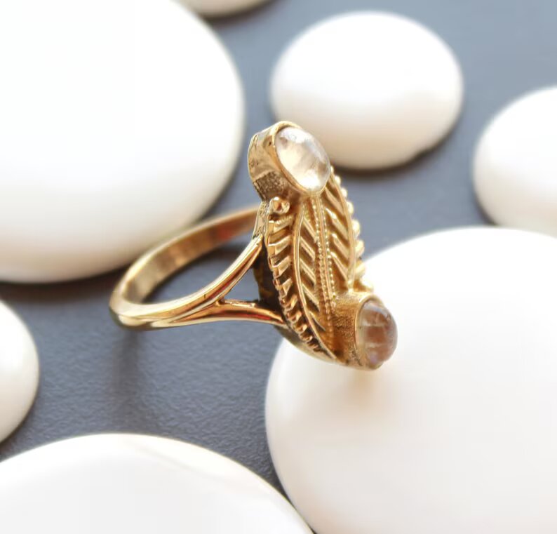 Natural Crystal Handmade Two Stone Ring