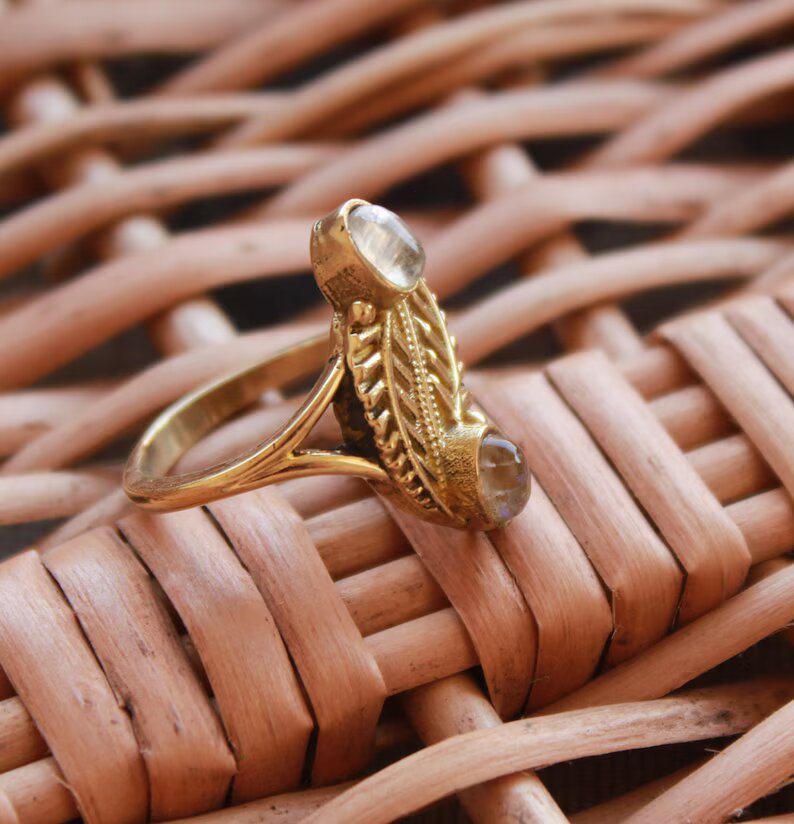 Natural Crystal Handmade Two Stone Ring
