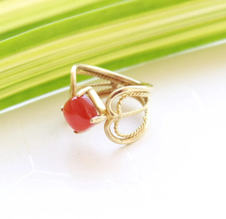 Natural Red Onyx Handmade Gemstone December Birthstone Ring