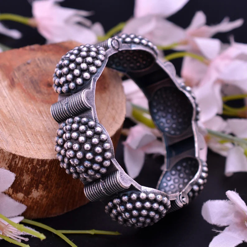Antique Black Polished German Silver Kada Bangle