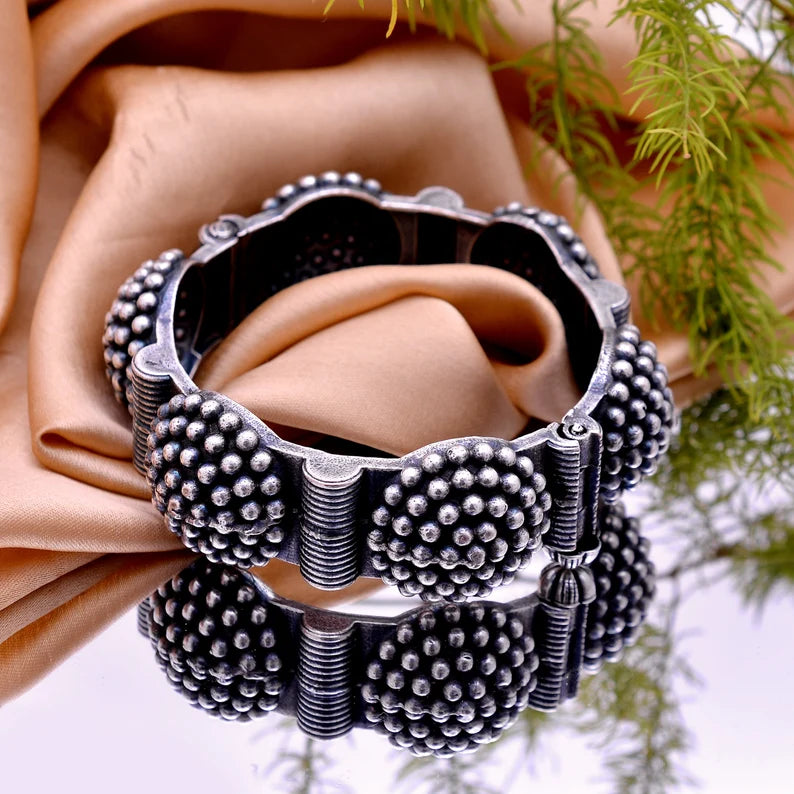 Antique Black Polished German Silver Kada Bangle