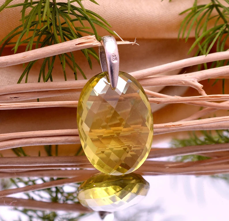 Natural Citrine 925 Sterling Silver Oval Shaped Pendant