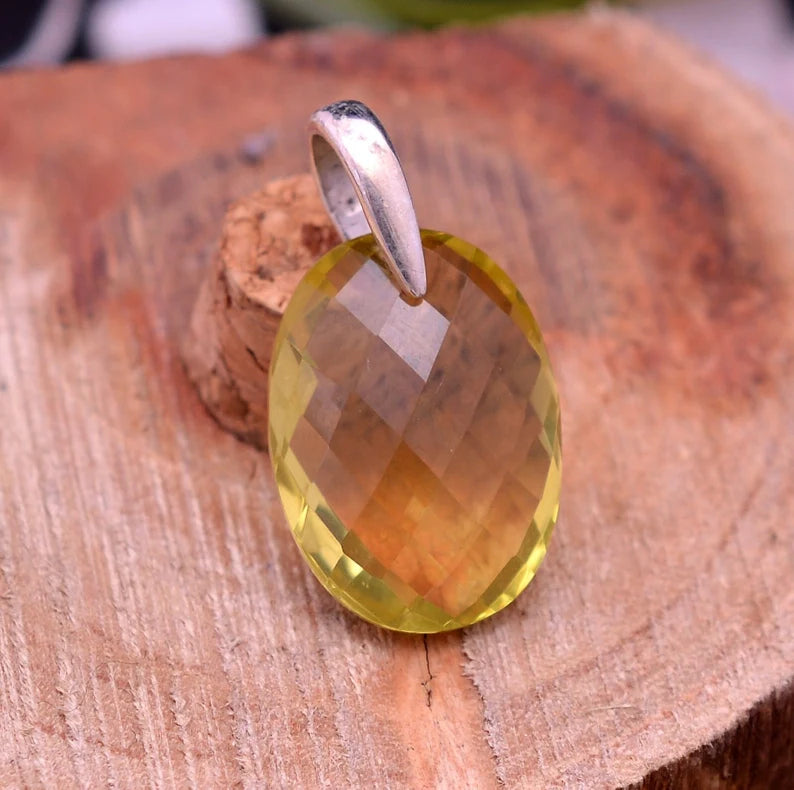 Natural Citrine 925 Sterling Silver Oval Shaped Pendant