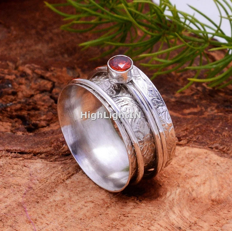 Fidget Meditation Garnet Gemstone Spinner Ring