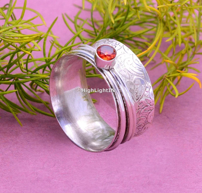 Fidget Meditation Garnet Gemstone Spinner Ring