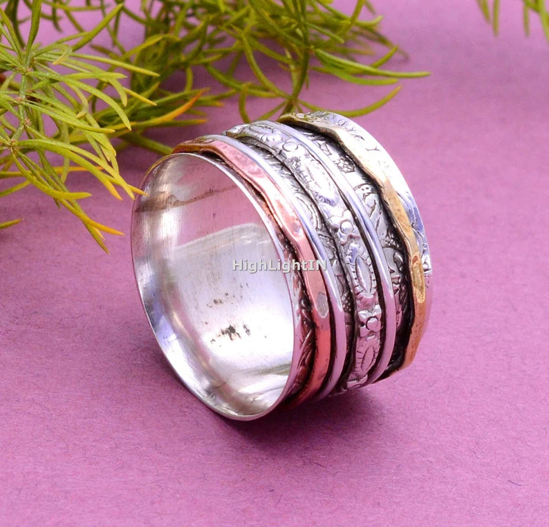 Fidget Three Tone Spinner Ring