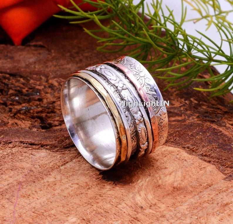Fidget Three Tone Spinner Ring