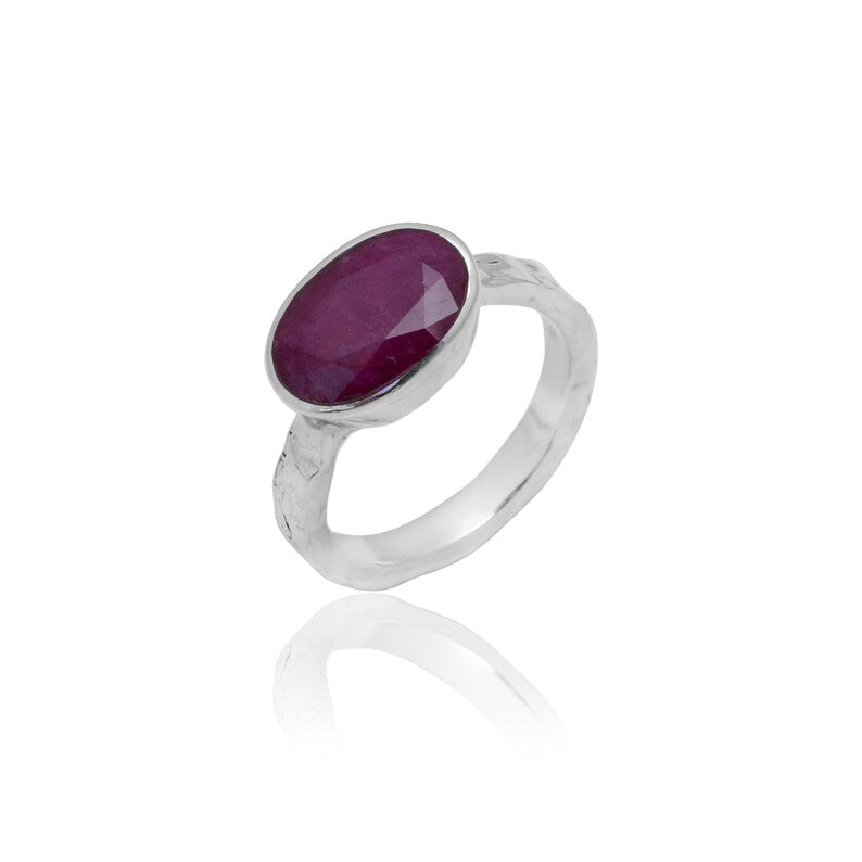 Synthetic Ruby Gemstone Handcrafted Statement Ring
