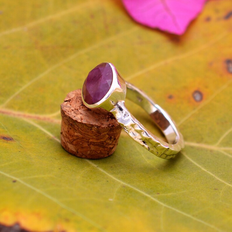 Synthetic Ruby Gemstone Handcrafted Statement Ring