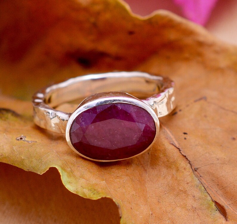 Synthetic Ruby Gemstone Handcrafted Statement Ring