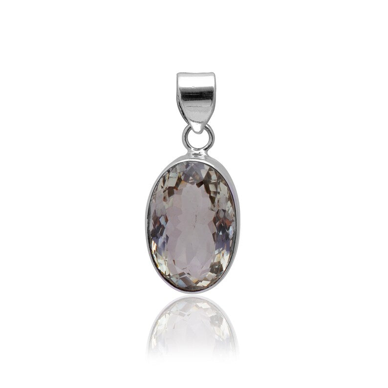 Green Amethyst 925 Sterling Silver Oval Shaped Pendant