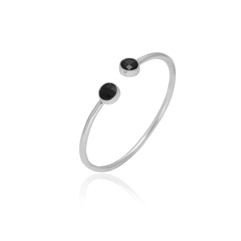 Black Onyx 925 Sterling Silver Adjustable Bangle