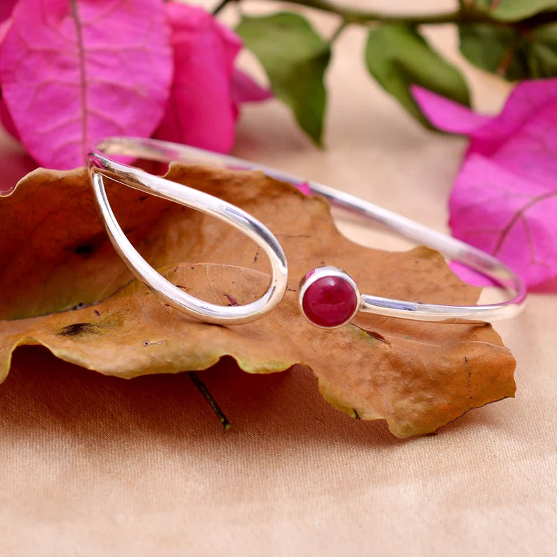 Red Ruby Glass 925 Sterling Silver Bangle