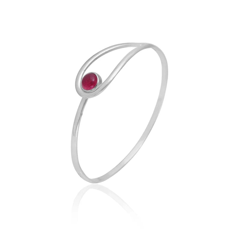 Red Ruby Glass 925 Sterling Silver Bangle