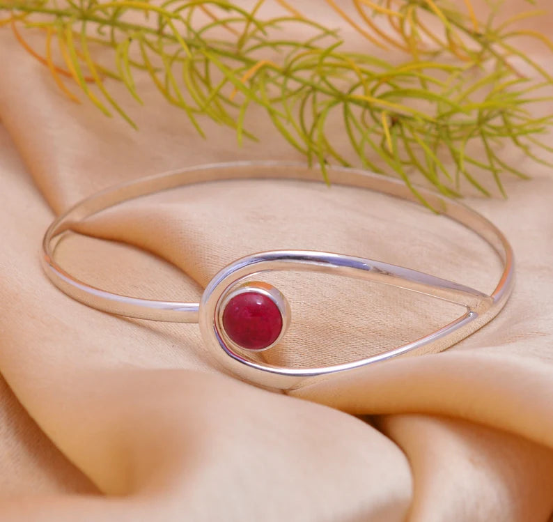 Red Ruby Glass 925 Sterling Silver Bangle